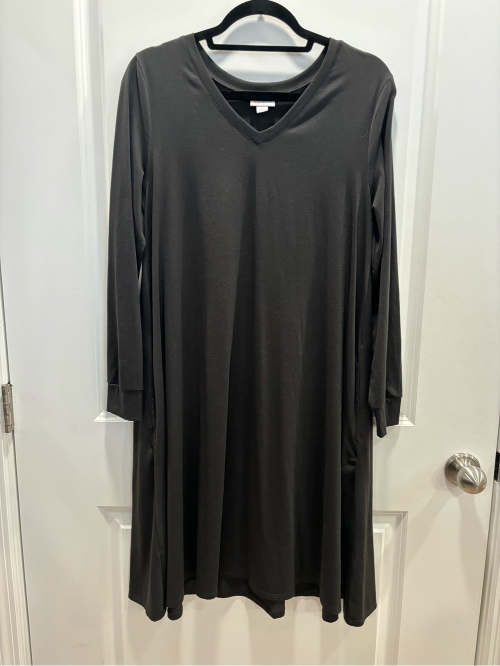 LuLaRoe Emily Black V-Neck Long Sleeve Swing Dress
